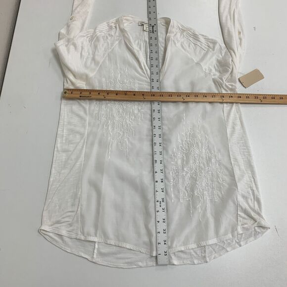 Coldwater Creek Embroidered Tunic Womens M Medium White Button Front Semi Sheer - Picture 10 of 15